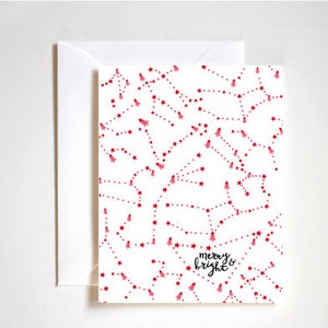 Zodiac Christmas Gift / Zodiac Illustration / Red Aquarelle Stars and Trees / Blank Holiday Card / Constellation Card