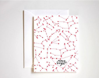 Zodiac Christmas Gift / Zodiac Illustration / Red Watercolor Stars and Trees / Blank Holiday Card / Constellation Card