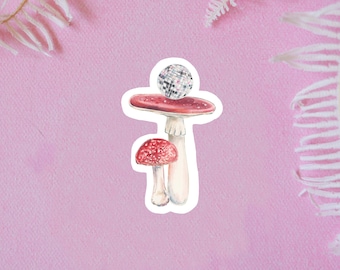 disco ball mushroom sticker, vinyl sticker, reusable sticker, laptop sticker, decal, hand painted mushrooms