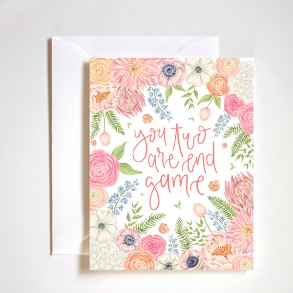 you two are end game engagement card, flower wedding card, eras tour card, Taylor swift art, romantic wedding card