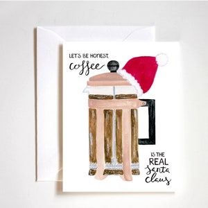 Kaffee-Liebhaber-Karte / Weihnachtsmann-Karte / Französische Presse / Santa Hut / lustige Weihnachtskarte / humorvolle Weihnachtskarte