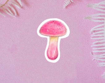 pink mushroom vinyl sticker, mushroom decal, laptop decal, hand painted mushroom, reusable sticker, water bottle sticker, sticker art
