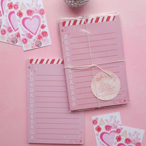 pink jotter pad, valentines day notepad, xo paper, list notepad, lined notepad, small notepad, lunchbox notes