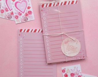 pink jotter pad, valentines day notepad, xo paper, list notepad, lined notepad, small notepad, lunchbox notes