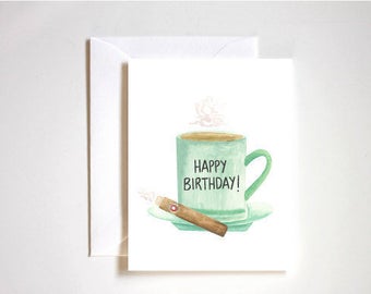 Carte d’anniversaire / Pour lui / Tasse / Cigare / Papa / Frère / Fils / Carte vierge / Papeterie / Carte de note