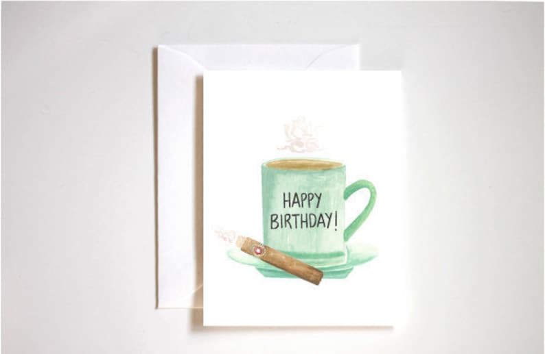 Carte d’anniversaire / Pour lui / Tasse / Cigare / Papa / Frère / Fils / Carte vierge / Papeterie / Carte de note image 1