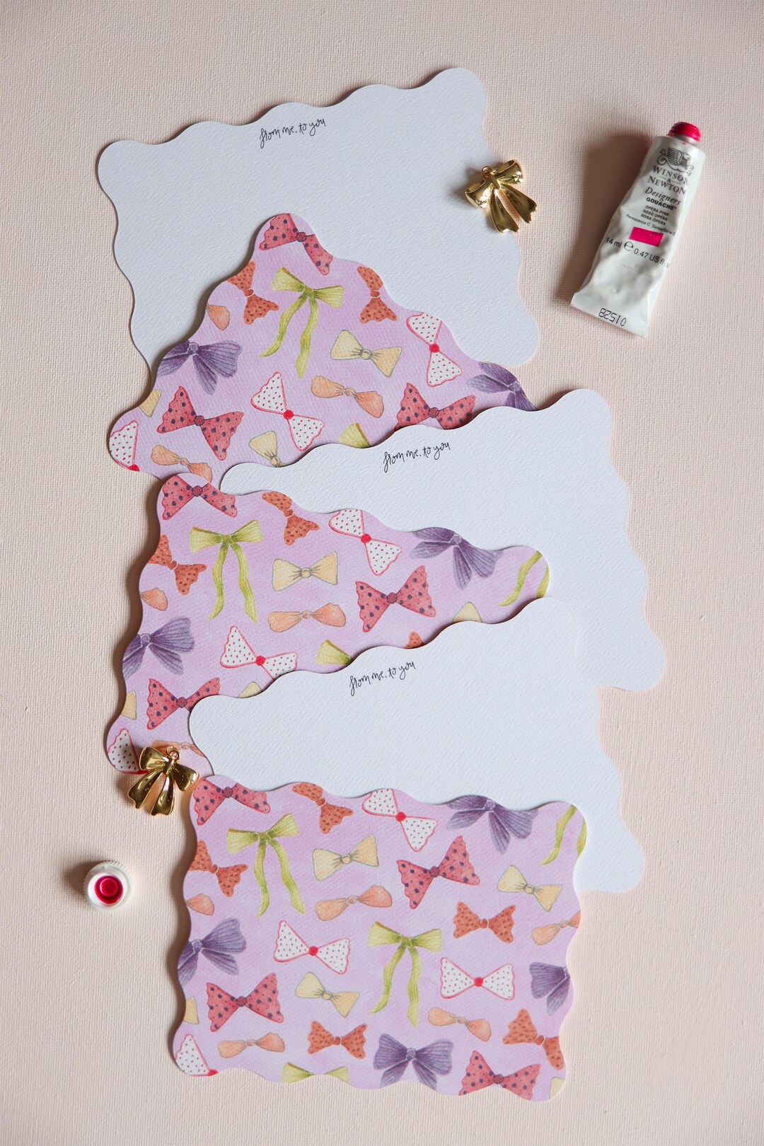 Bow Notecard Set, Set of Blank Cards, Wavy Cards, Stationery Set ...