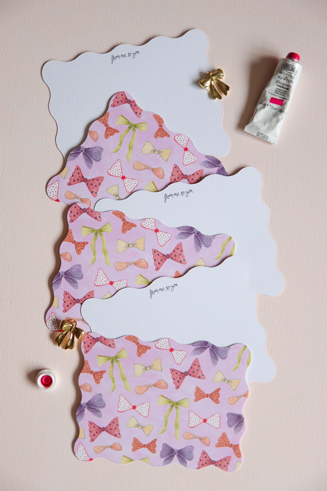 Bow Notecard Set, Set of Blank Cards, Wavy Cards, Stationery Set ...