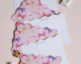 Bow notecard set, set of blank cards, wavy cards, stationery set, stationery collection, ribbons, bows