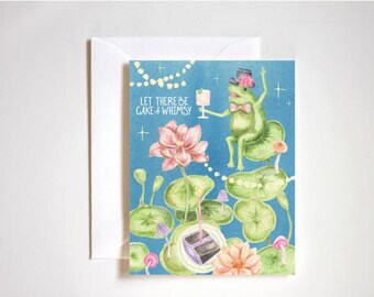 Tarjeta de cumpleaños con diseño de pastel caprichoso
