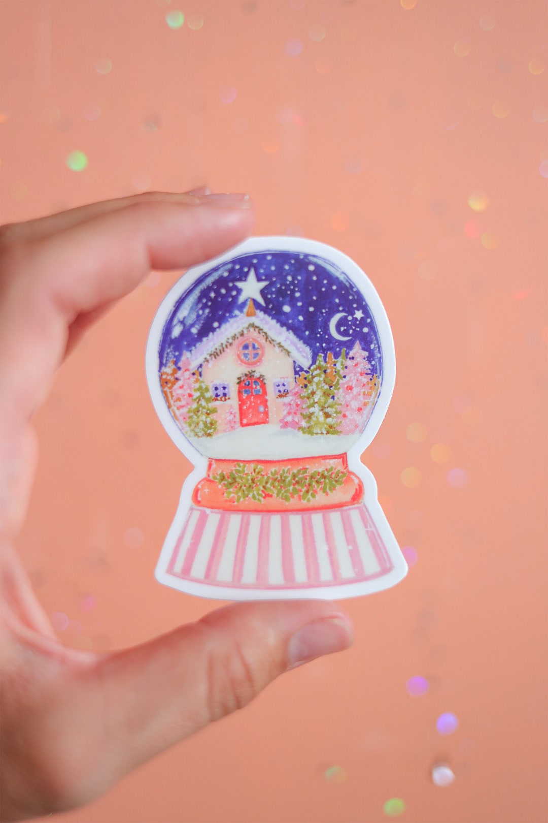 Snow Globe Vinyl Sticker Holiday Vinyl Stickers Christmas Etsy