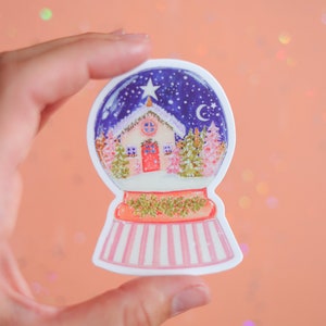 snow globe vinyl sticker, holiday vinyl stickers, christmas vinyl stickers, laptop stickers, water bottle stickers image 1