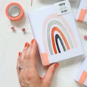 tarjeta arco iris, juegos de tarjetas arco iris, tarjetas arco iris de acuarela, arco iris boho, tarjetas arco iris en blanco, tarjetas de notas en caja, impresión retro arco iris