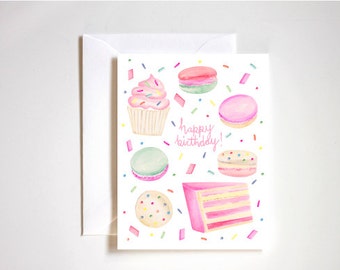 Happy Birthday Card / Blank Card / Greeting Card / Notecard / Eat Cake / Desserts