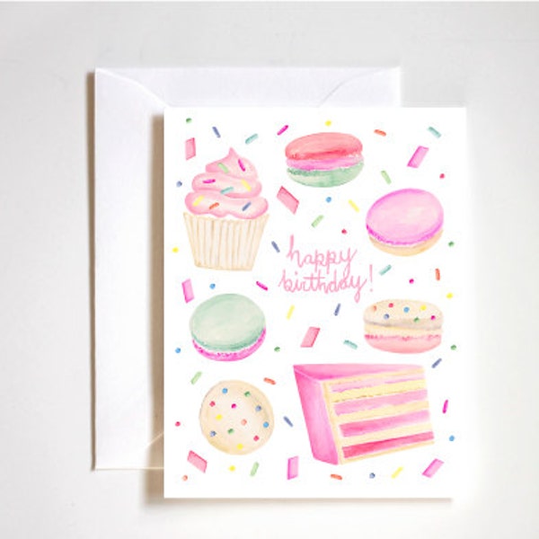 Happy Birthday Card / Blank Card / Greeting Card / Notecard / Eat Cake / Desserts