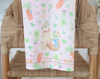 Easter tea towel, spring kitchen towel, spring home decor, easter bunny decor, spring flowers