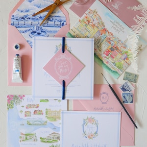 Portugal Hochzeitseinladung, Hochzeitseinladung, zeitlose Hochzeitseinladungen, handgemalte Hochzeitseinladungen, Aquarell Karte Kunst