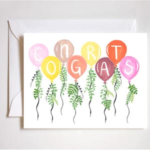 Herzlichen Glückwunsch Karte / Herzlichen Glückwunsch / Luftballons / Ballon Girlande / großer Ballon mit Grün / Feier / Hochzeit / Absolvent