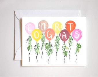Félicitations Carte / Félicitations / Ballons / Balloon Garland / Big Balloon With Greenery / Célébration / Mariage / Diplômé