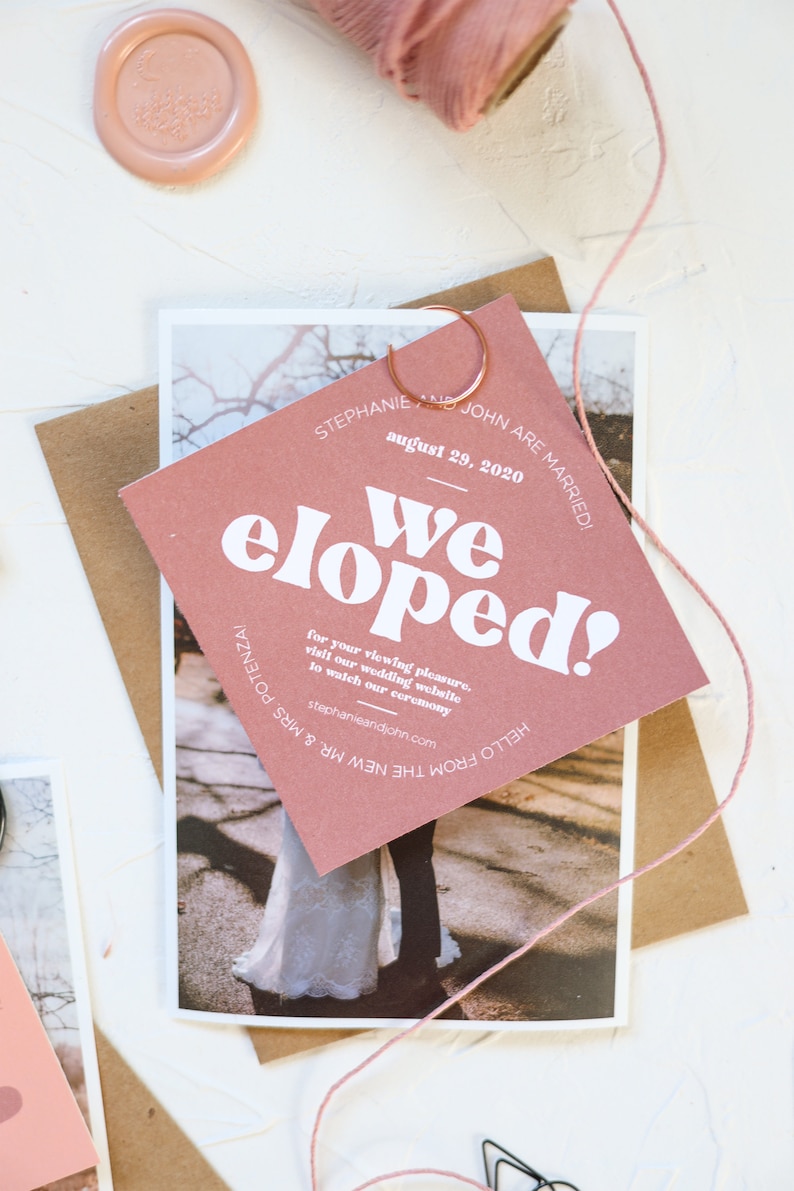 Elopement announcement cards, we eloped card, micro wedding cards, eloped wedding announcement, eloped invitation, elopement photo image 7