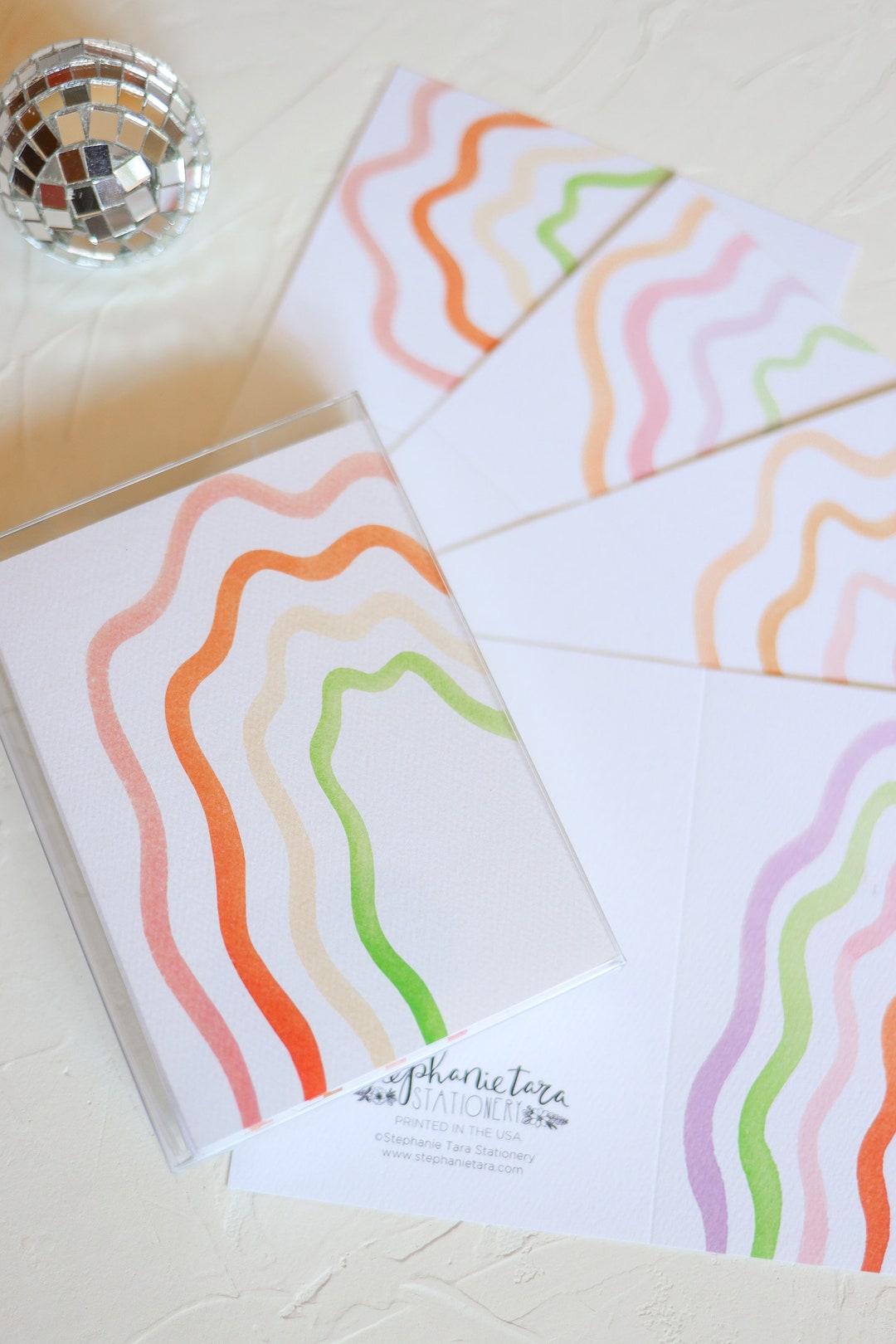 Mini Card and Envelope Box Watercolor Rainbow Wavy Rainbow Etsy