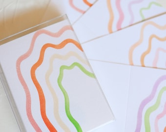 mini card and envelope box, watercolor rainbow, wavy rainbow, small cards with print, blank card box, rainbow notecard set