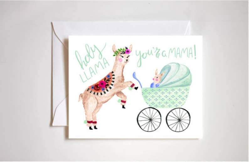 cartes maman lama, carte pour maman à être, carte nouvelle maman, nouvelle carte bébé, impressions bébé lama, nouvelle carte bébé drôle, carte maman lama, première maman image 1