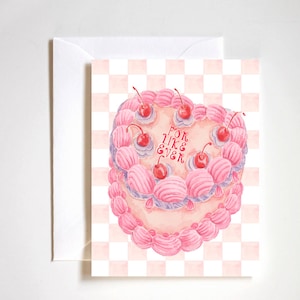 Tarjeta de San Valentín, para como siempre, ilustración de pastel pintado a mano, tarjeta de amor, tarjeta de aniversario, tarjeta romántica