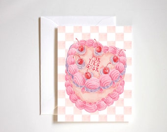 Valentine's Day card, for like ever, hand painted cake illustration, love card, anniversary card, romantic card