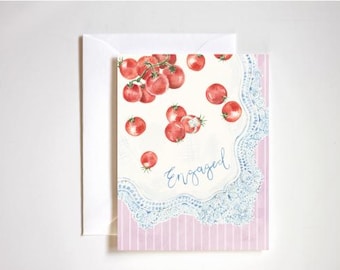 Tarjeta de felicitación de compromiso, regalo de compromiso, pareja recién comprometida, blanco y azul