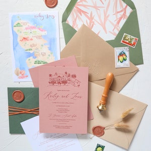 aangepaste bestemming huwelijksuitnodiging, boekdruk huwelijksuitnodiging, aangepaste trouwkaart, aquarel trouwkaart, boekdruk uitnodiging