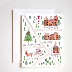 Karte des Nordpol s/ Nordpol-Karte / Weihnachtskarte / Urlaubskarte / Reindeer / Weihnachtsmann / Lebkuchenhaus