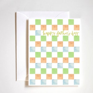 happy Father's Day card, card for dad, checker print, cool dad, gifts for dad, green and blue art image 1