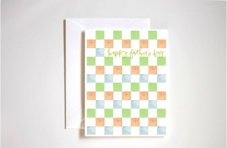 happy Father's Day card, card for dad, checker print, cool dad, gifts for dad, green and blue art image 1