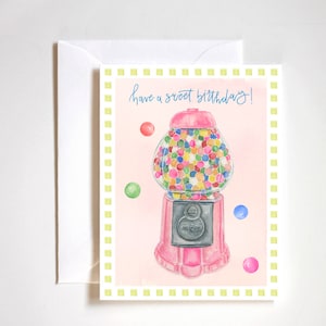 have a sweet birthday, vintage pink Kaugummiautomat, Geburtstagssüßigkeiten, Candy Birthday Party, Geburtstagskarte