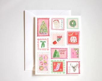 Urlaub Vintage Briefmarken Karte | Weihnachtsbriefpapier
