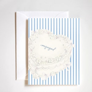 Carte de voeux de fiançailles pour gâteau blanc, cadeau de fiançailles, couple de nouveaux fiancés, blanc et bleu