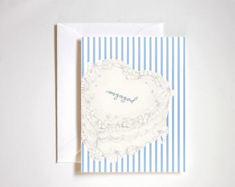 Carte de voeux de fiançailles pour gâteau blanc, cadeau de fiançailles, couple de nouveaux fiancés, blanc et bleu