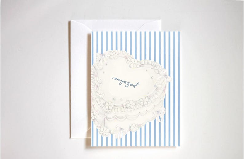 Carte de voeux de fiançailles pour gâteau blanc, cadeau de fiançailles, couple de nouveaux fiancés, blanc et bleu image 1