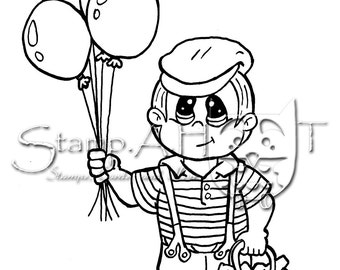 Boy with Balloons Rubber Stamp