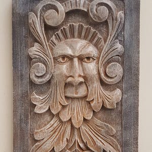 Exclusive Green man Pan Mythical Art Medieval Face Panel