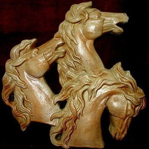 Three Horses Heads Wall Plaque Sculpture Equine Stallion