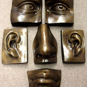 Michelangelo's David Face Classic Greek Art Wall Sculpture Eyes,Ears,Nose,Mouth 6 piece's