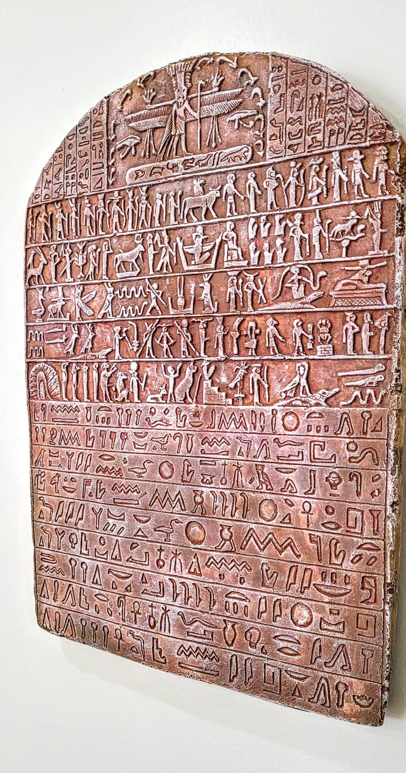 Plaque Murale égyptienne – Hiéroglyphes, 19,5 X 21 Cm, Plâtre Beige, Déco Vintage
