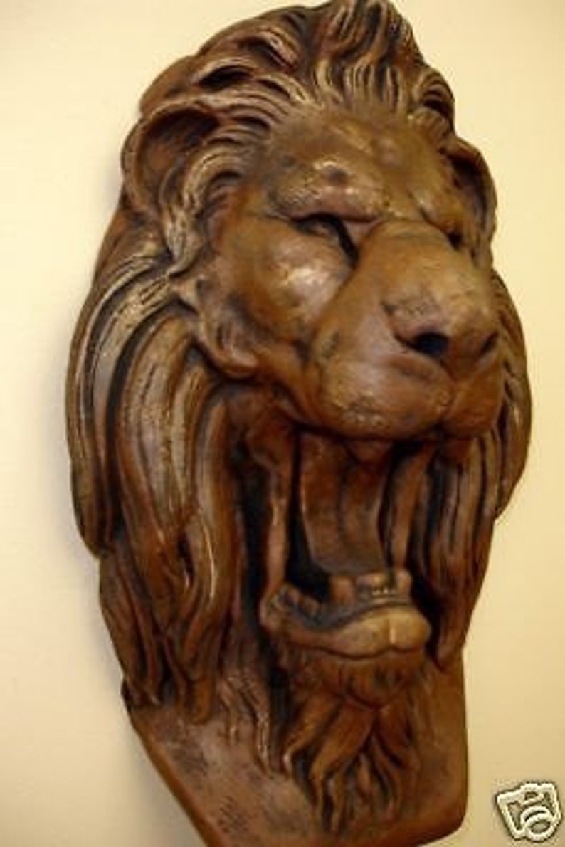 Open Mouth Roaring Lion Wall Sculpture Plaque Wild Cat Etsy