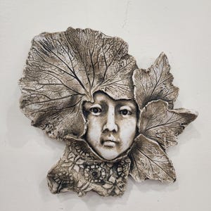Green Girl face wall plaque home decor leaf face