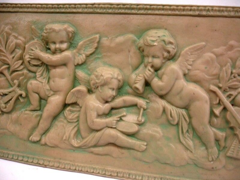 Eros Musical Cherub Cupid Greek Wall Sculpture Plaque Angels 17" Antique Finish