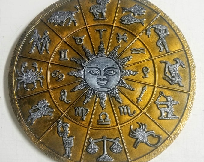 Zodiac Wheel Wall Hanging, 17 Cement Zodiac Wheel, Astrology Wheel