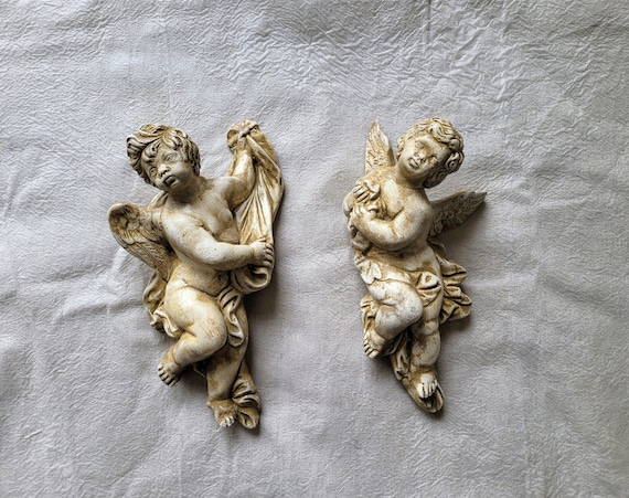 Pair of Hand Made Plaster Angel Wings Wall Art Plaque Gold Silver Black Bronze 