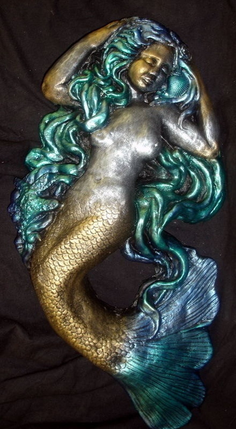 Large Mermaid Wall Plaque Home Sculpture Decor Multicolor Etsy